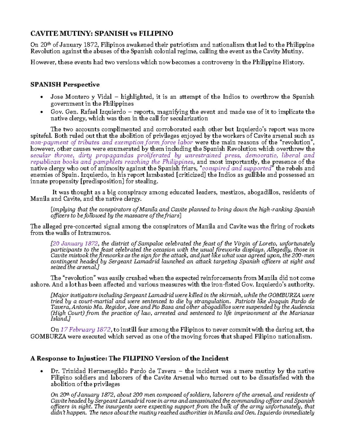 Debate Notes (Cavite Mutiny) - CAVITE MUTINY: SPANISH Vs FILIPINO On ...