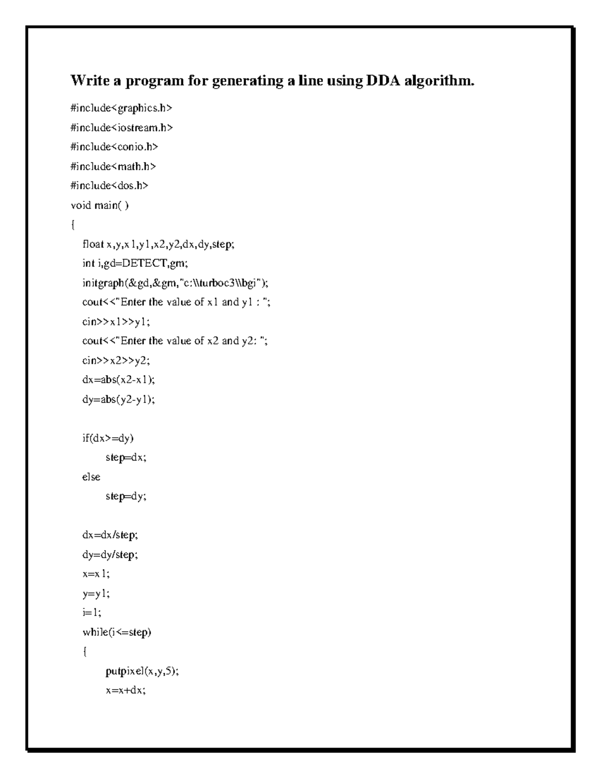 Computer Graphics - Write a program for generating a line using DDA ...