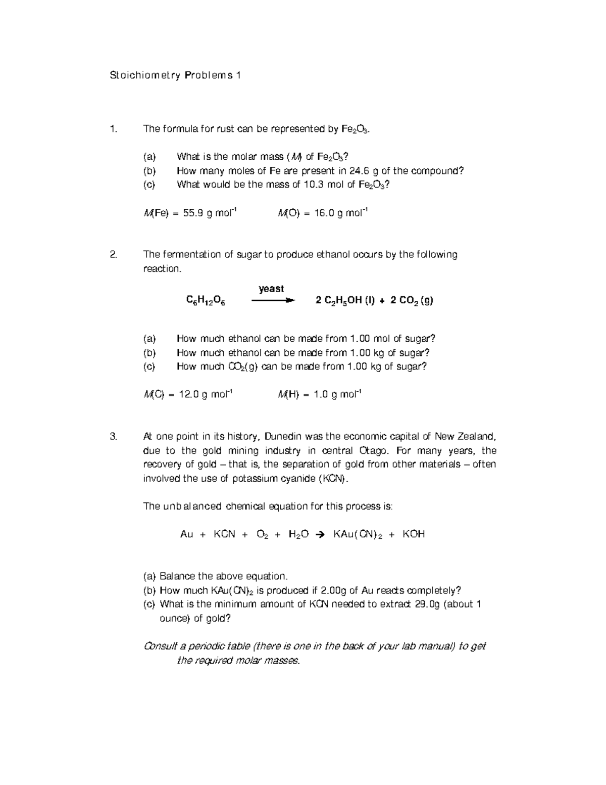 Stoichiometry Problems 1 - St oich iom et r y Pr oblem s 1 The formula ...