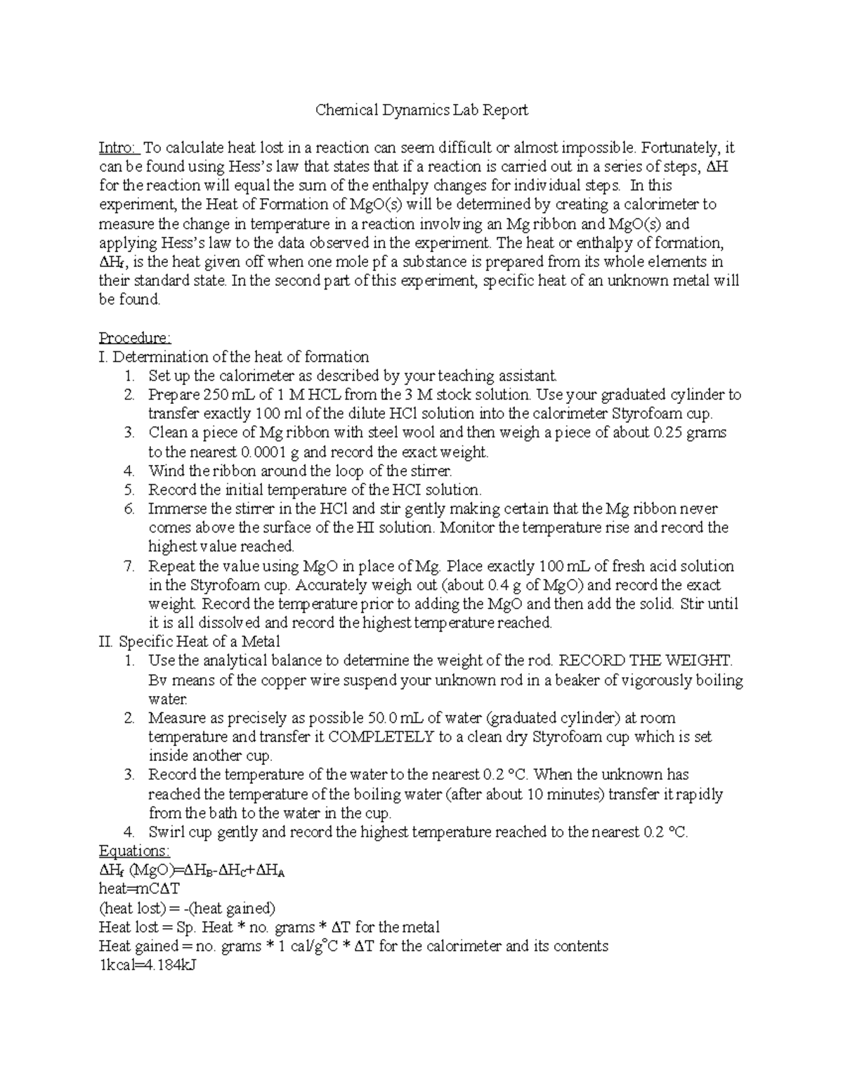 Chemical Dynamics Lab Report CHM 113 Studocu - Chemical Dynamics Lab ...