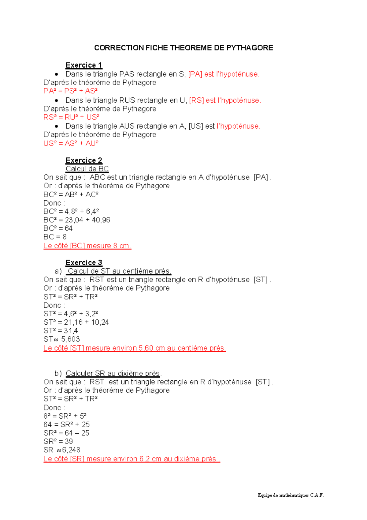 Correction Fiche Theoreme De Pythagore Correction Fiche Theoreme De Correction Fiche Theoreme De Pythagore Correction Fiche Theoreme De