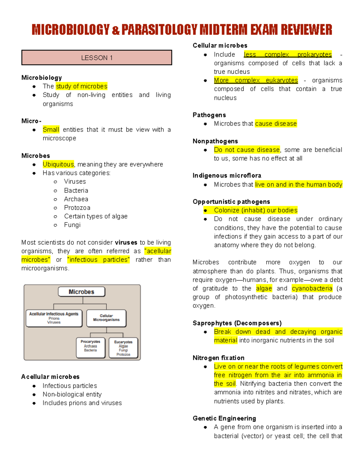 Midterm EXAM Reviewer - qws4gt - LESSON 1 Microbiology The study of ...