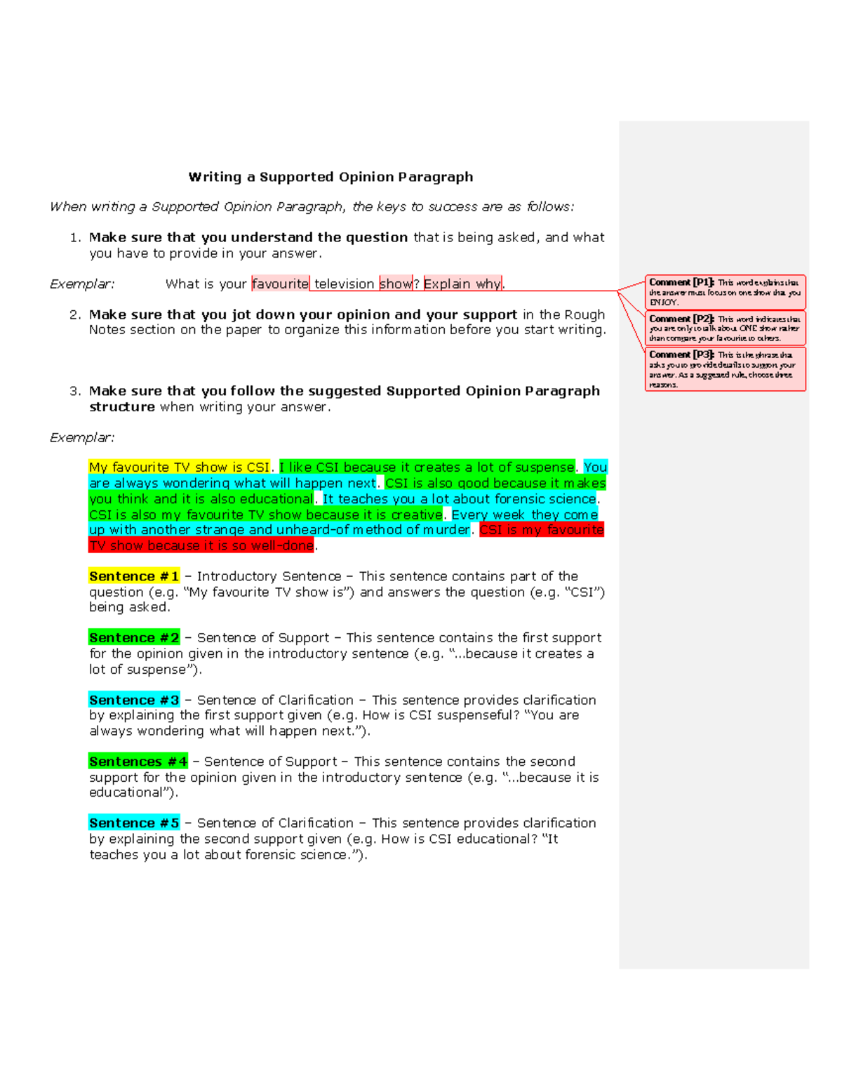 U1A2 Sample Writing a Supported opinion paragraph - Writing a Supported ...