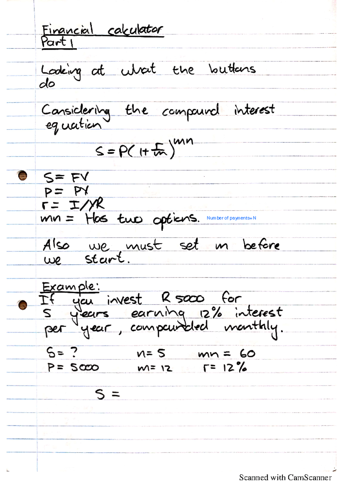 Financial Calculator Notes with examples - MAA00A1 - Studocu