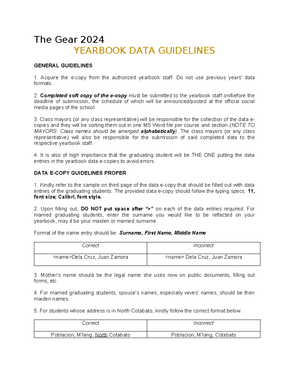 The Gear 2024 Data Guidelines - The Gear 202 4 YEARBOOK DATA GUIDELINES ...