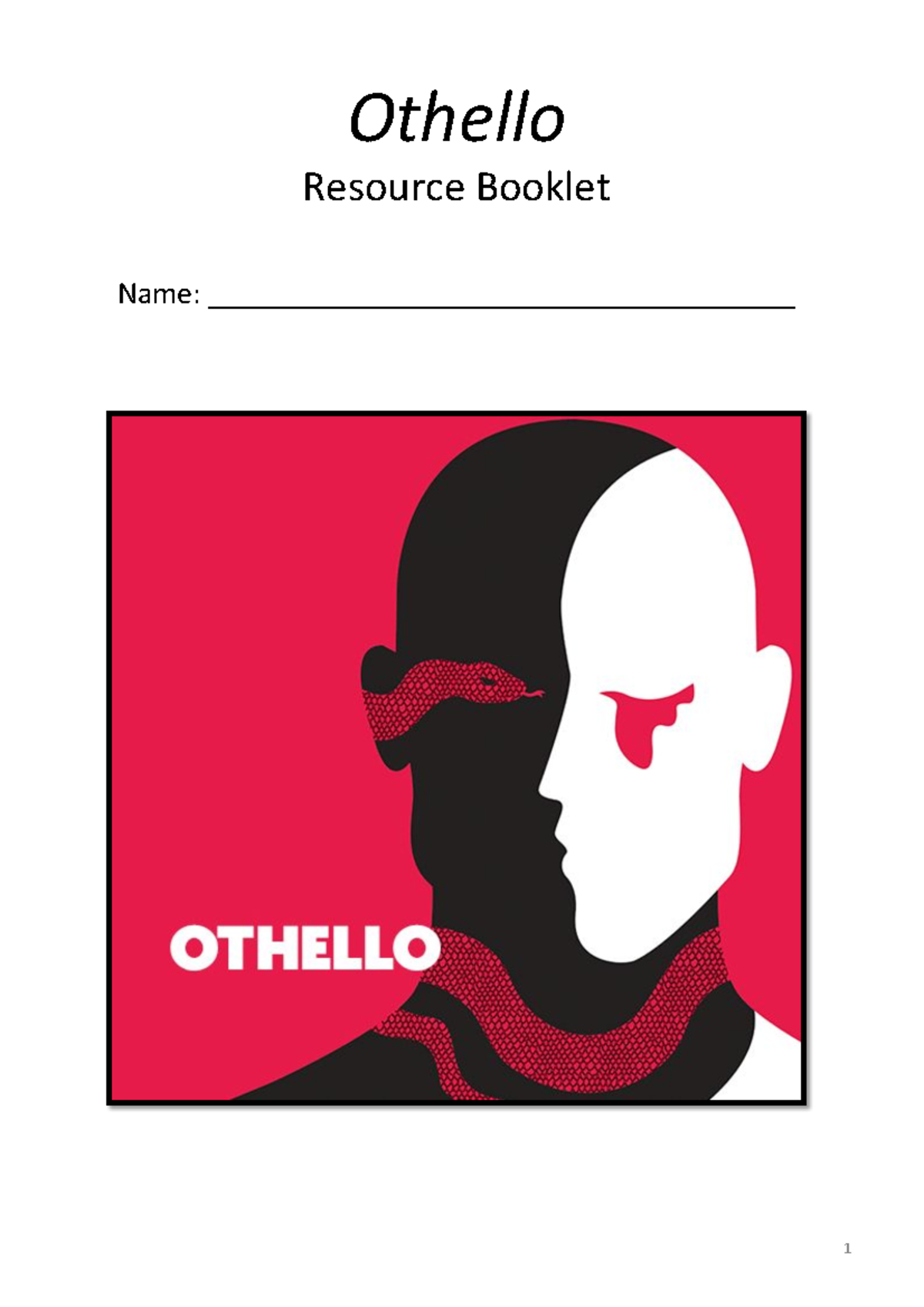 Othello booklet - Othello Resource Booklet Name ...