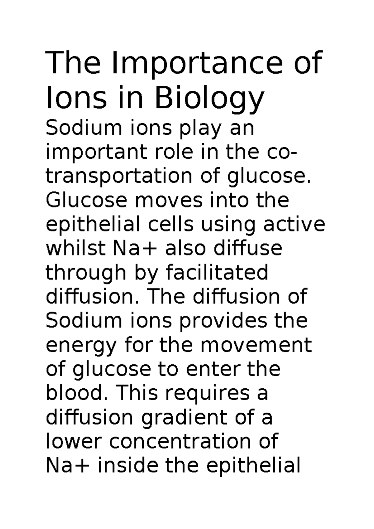 importance of ions in biology essay mark scheme