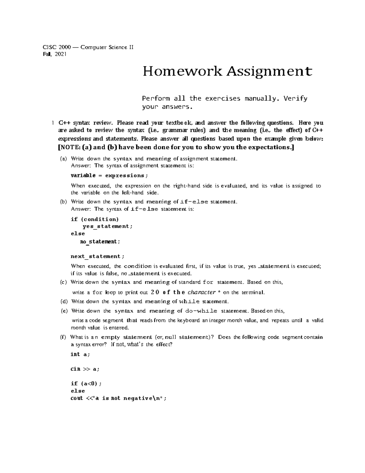 Homework 1 - CISC 2000 — Computer Science II Fall, 2021 Homework ...