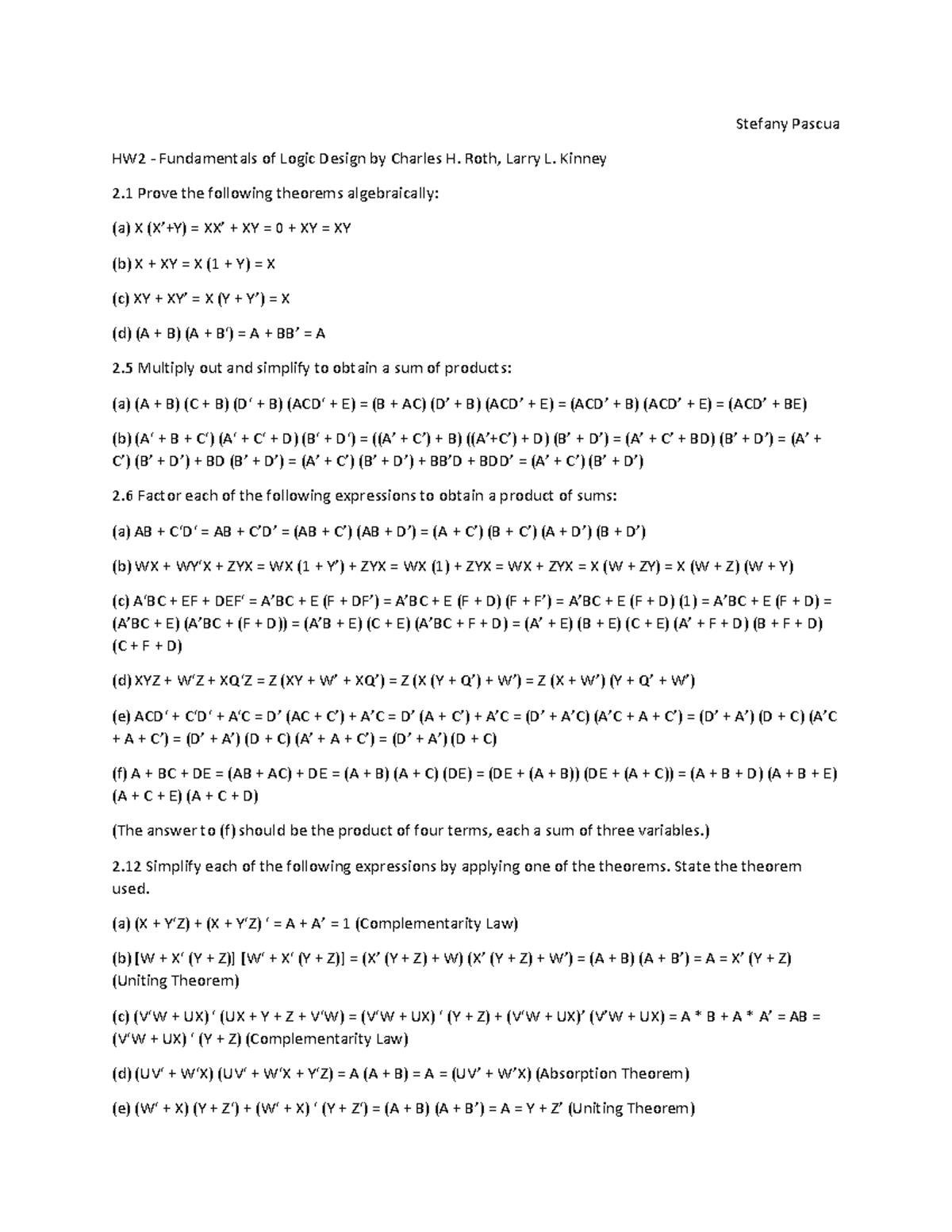 Hw2 Ee 2513 0a1 Spring 21 Logic Design Paul Morton Stefany Pascua Hw2 Fundamentals Of Logic Studocu