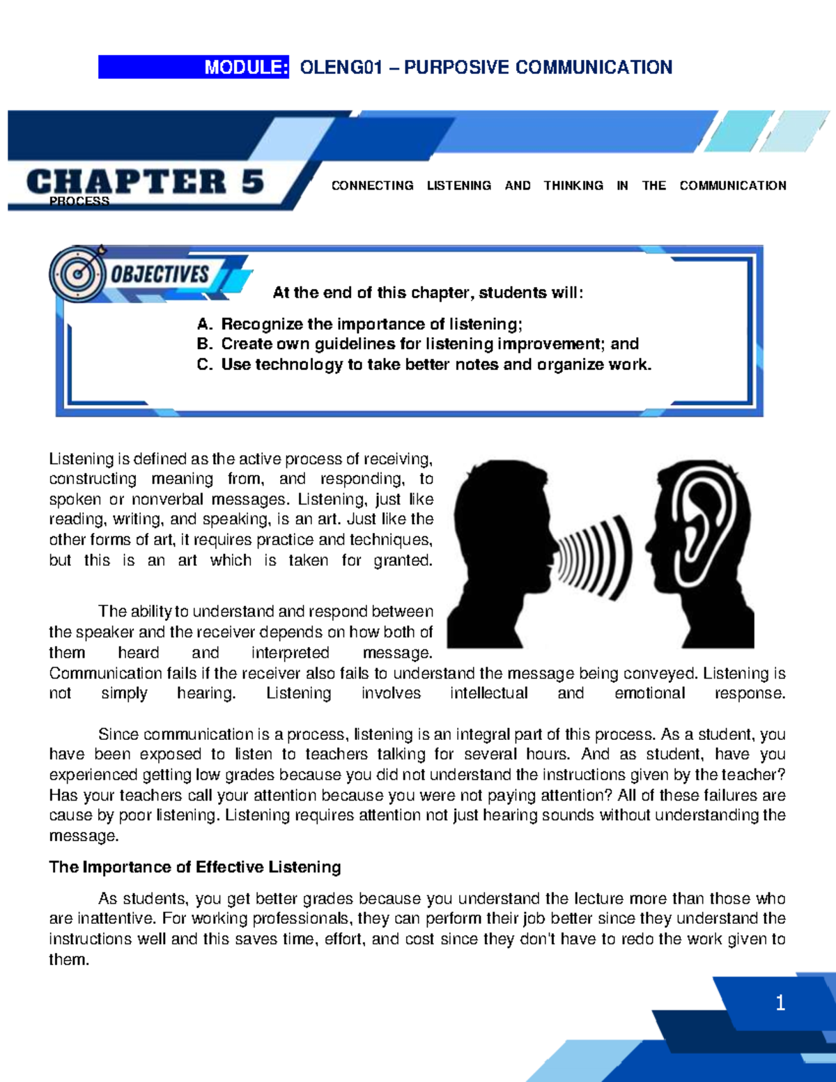 Chapter 5 Connecting Listening AND Thinking IN THE Communication ...