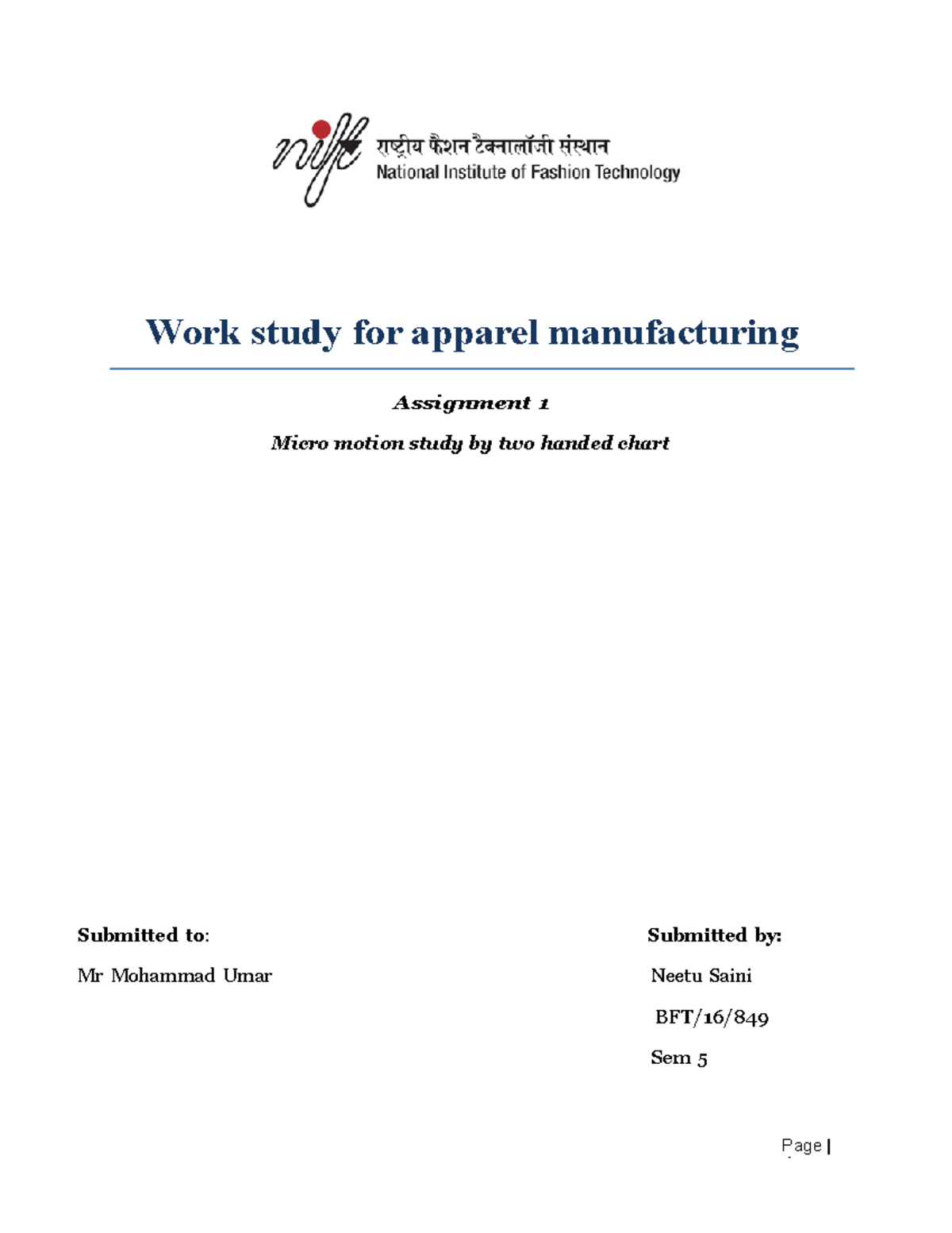 Work study for apparel manufacturing Page 1 Work study for apparel