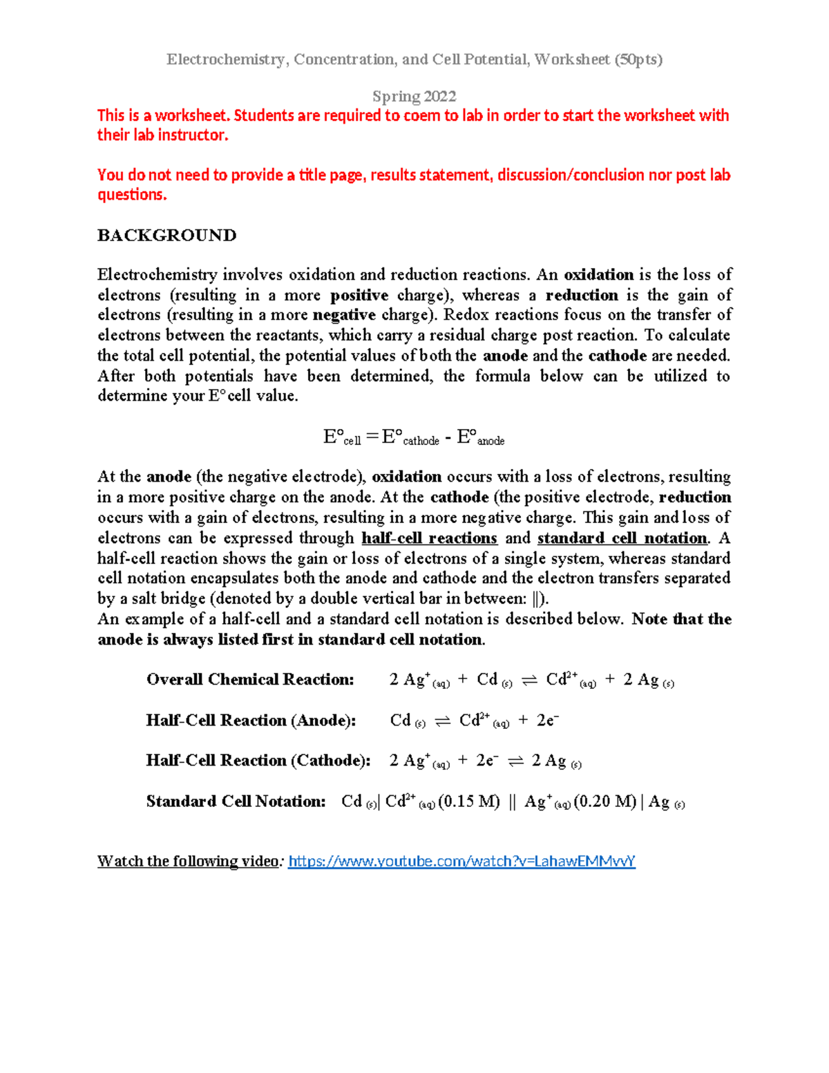 Electrochemistry Worksheet S22 - Spring 2022 This is a worksheet ...