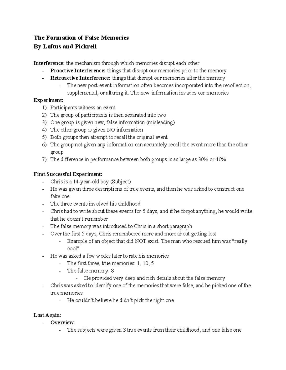 research method of loftus and pickrell