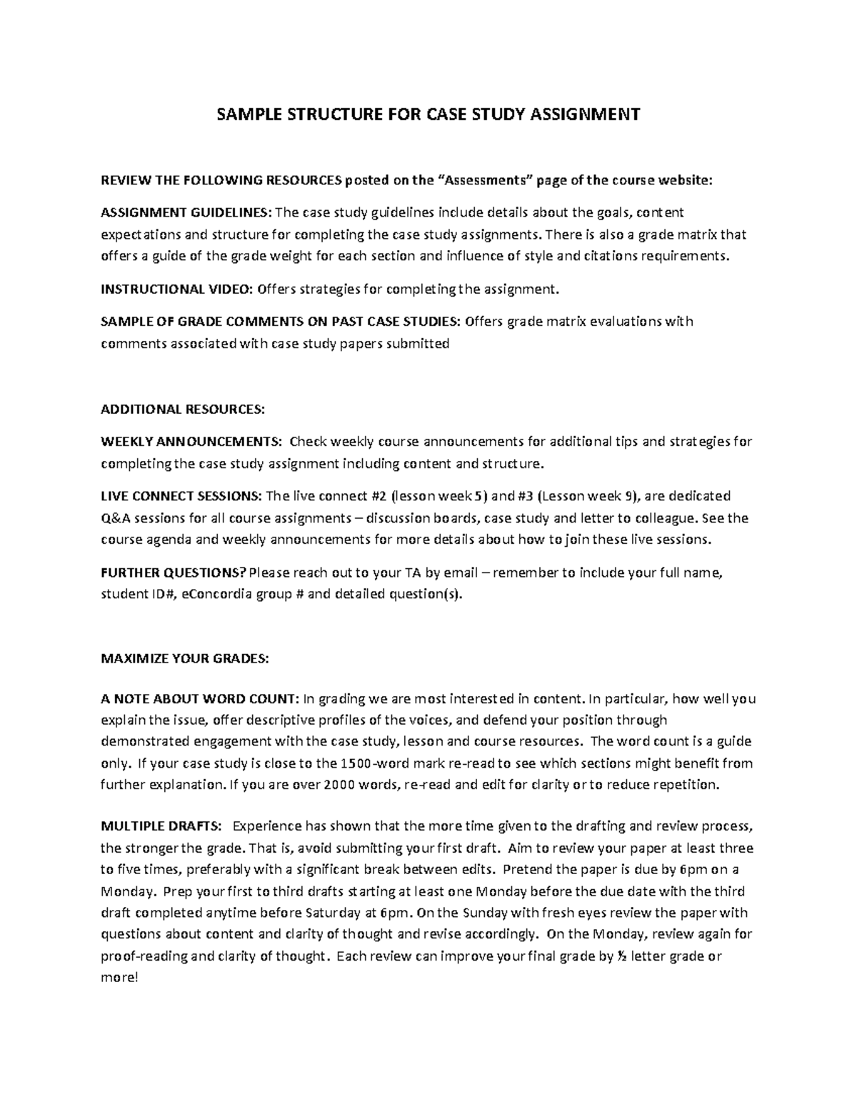 case study assignment structure