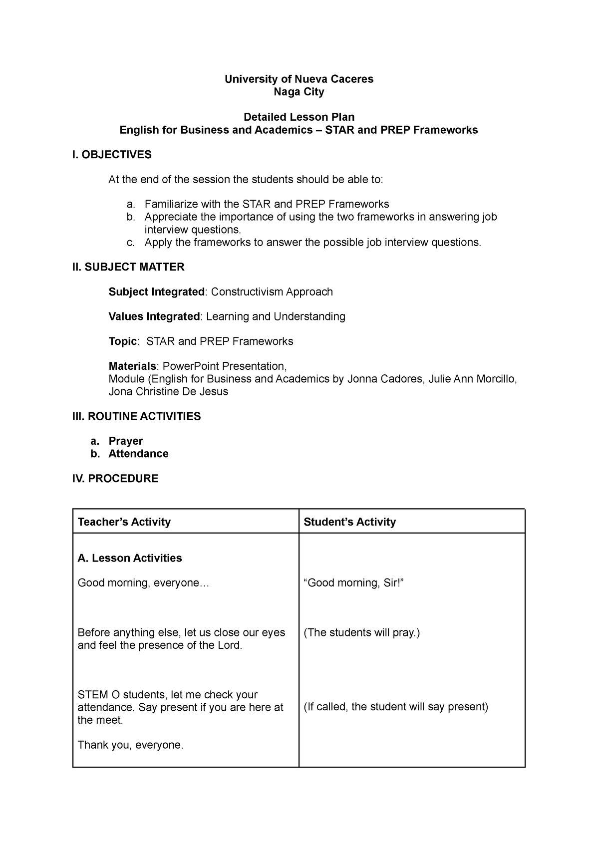 Detailed Lesson Plan in STEM O EBA – STAR and PREP Framework ...