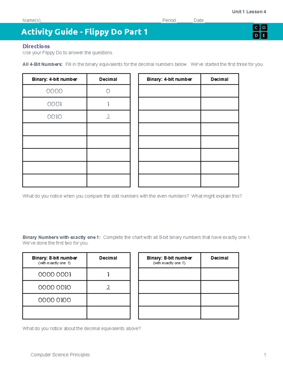 Activity Guide - Flippy Do Pt 1 - Unit 1 Lesson 4 - Unit 1 Lesson 4 ...
