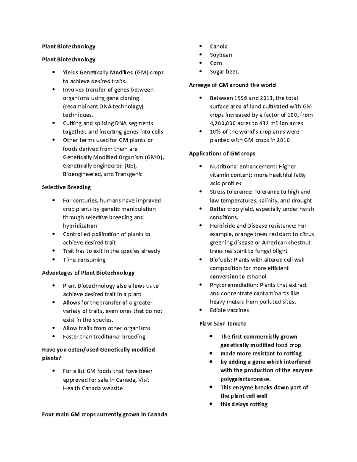 Plant Biotechnology Plant Biotechnology Plant Biotechnology Yields