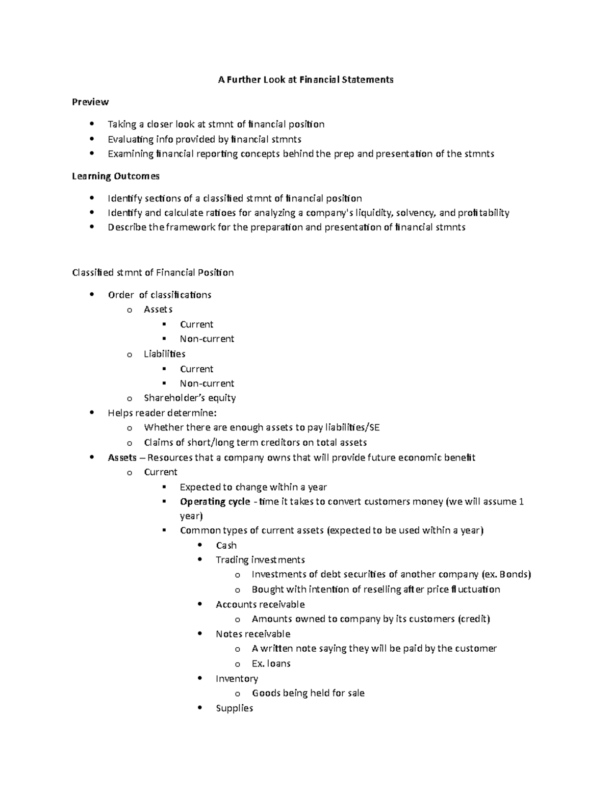 Chapter 2 - The Financial Statements - A Further Look at Financial ...