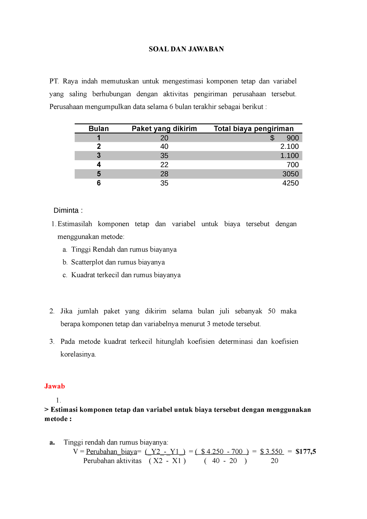 Contoh Soal Akuntansi Biaya - SOAL DAN JAWABAN PT. Raya Indah ...