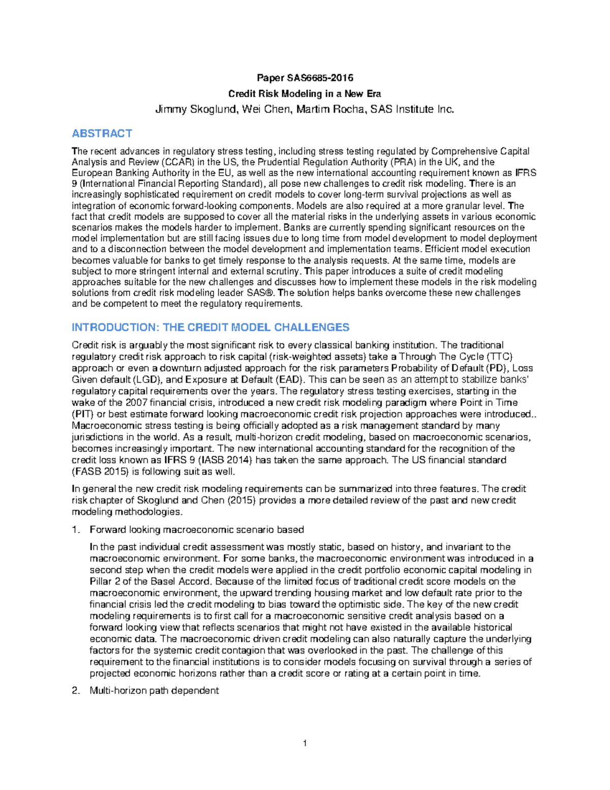 Credit risk models latest - Paper SAS6685- Credit Risk Modeling in a ...