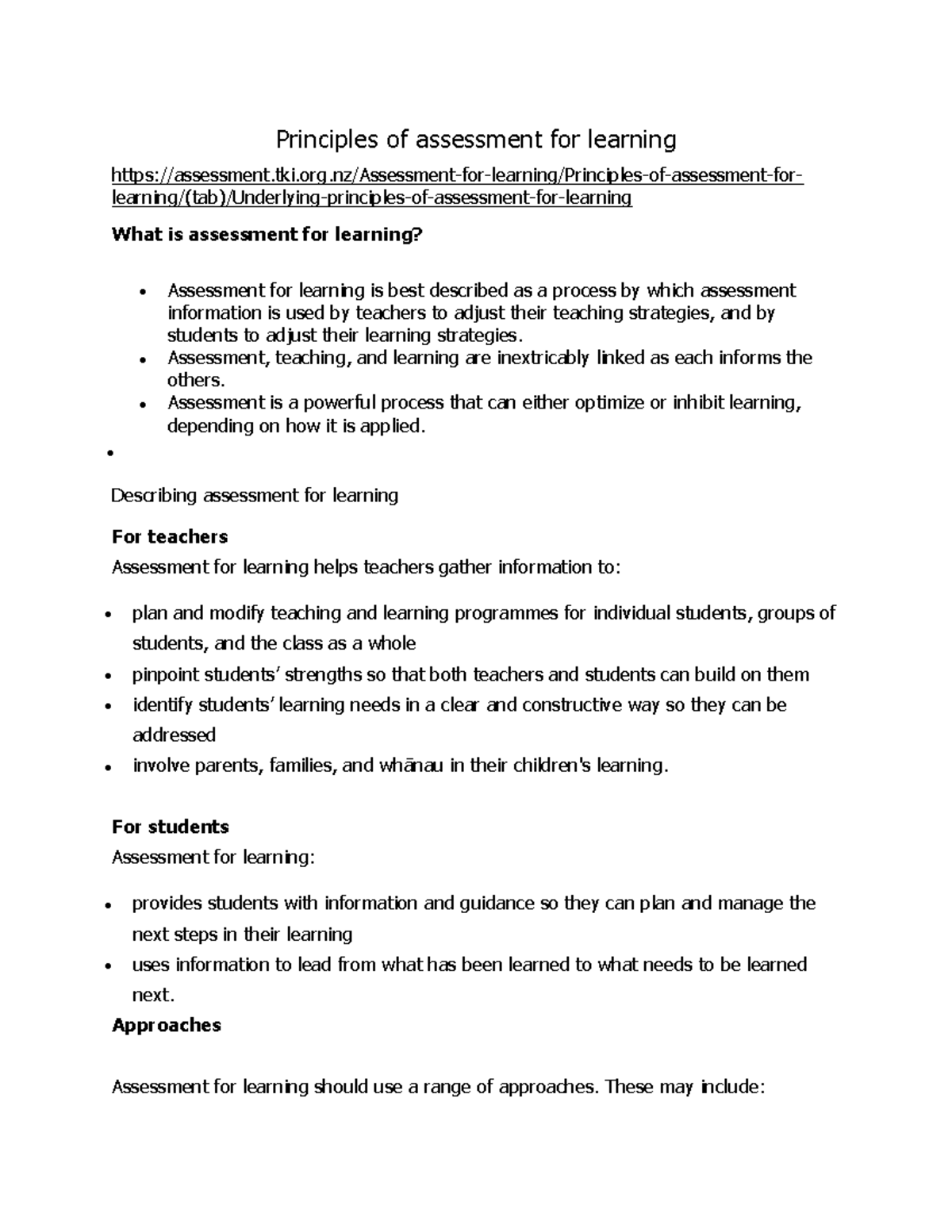 Principles of Assessment for learning - Principles of assessment for ...