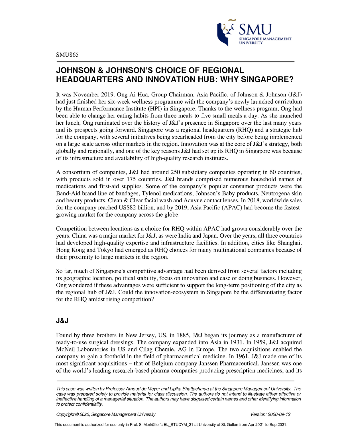 johnson-weekly-case-smu-johnson-johnson-s-choice-of-regional