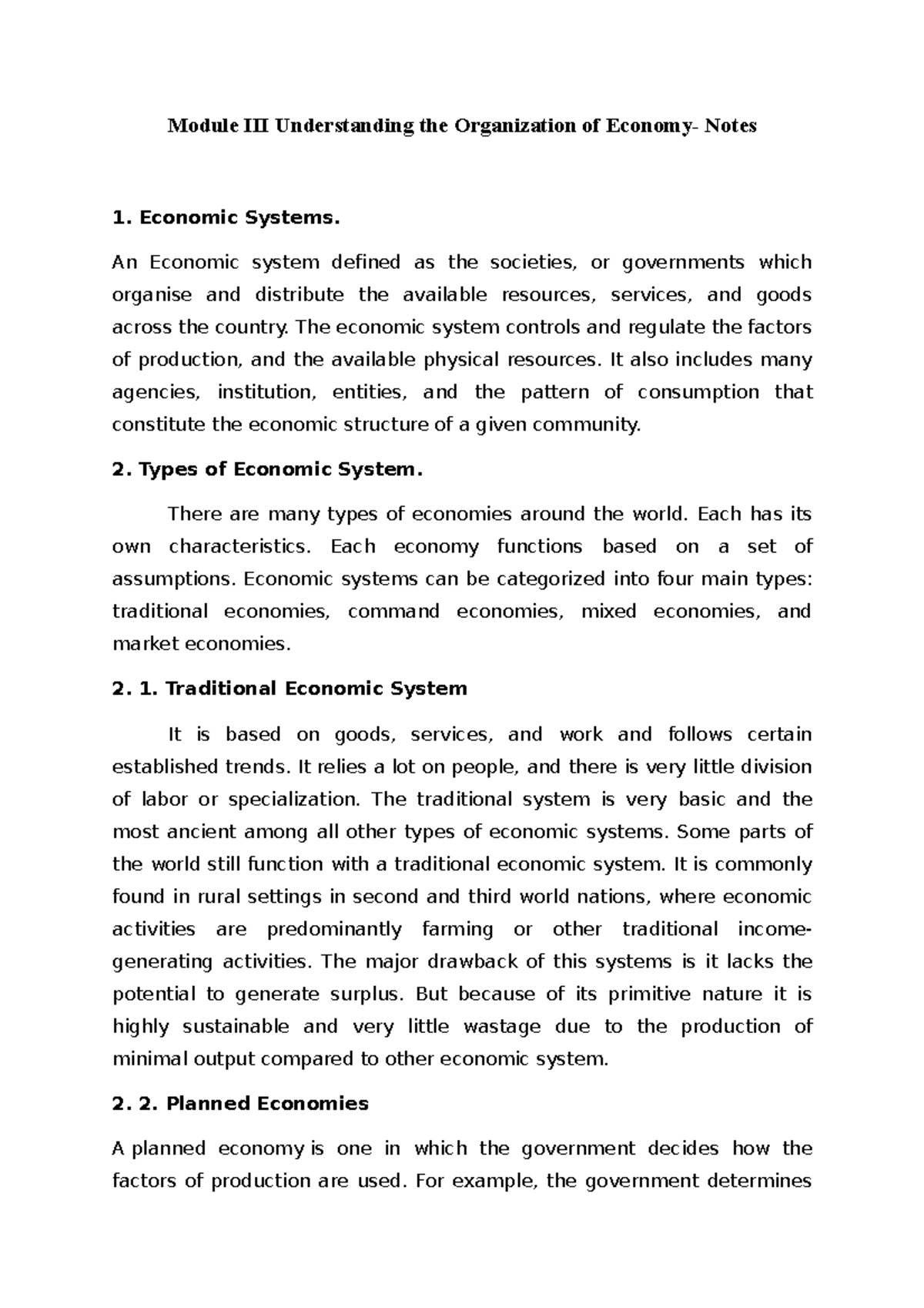 Understanding the basics of organization of economy V the SEM Kerala