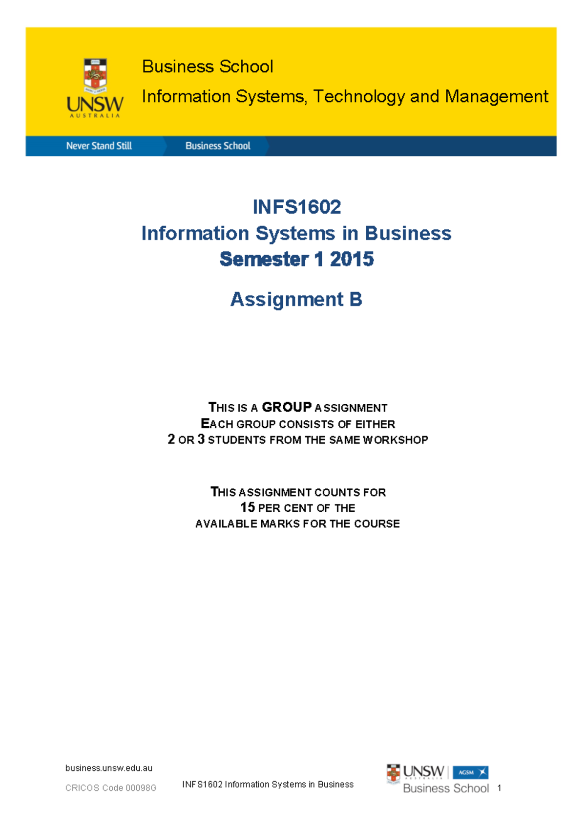 Information Systems in Business S1, 2015 - Assignment B - business.unsw ...