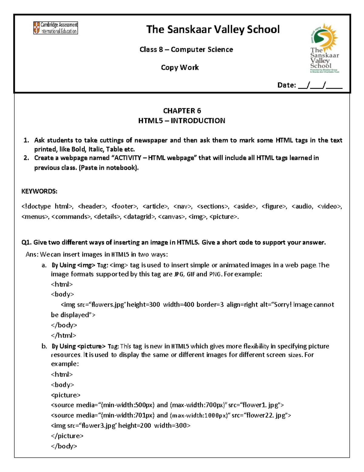 Chapter 6 - HTML5 Introduction - The Sanskaar Valley School Class 8 ...