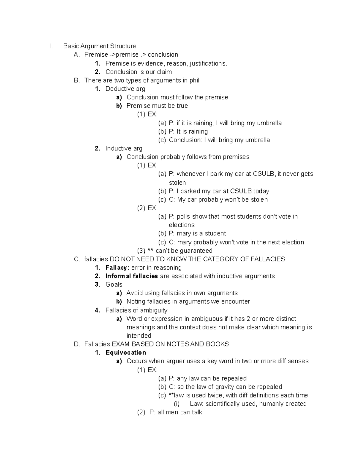 Ch 5 Fallacies X - Lecture notes 5 - I. Basic Argument Structure A ...