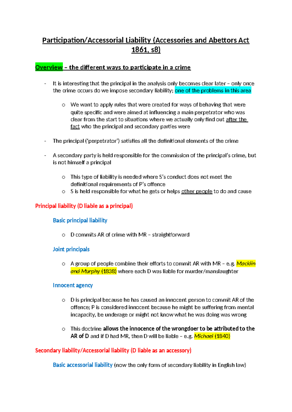 Participation Summary - Participation/Accessorial Liability ...