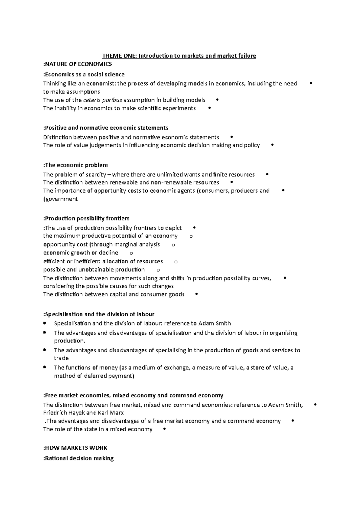 Economics 2 - THEME ONE: Introduction to markets and market failure ...