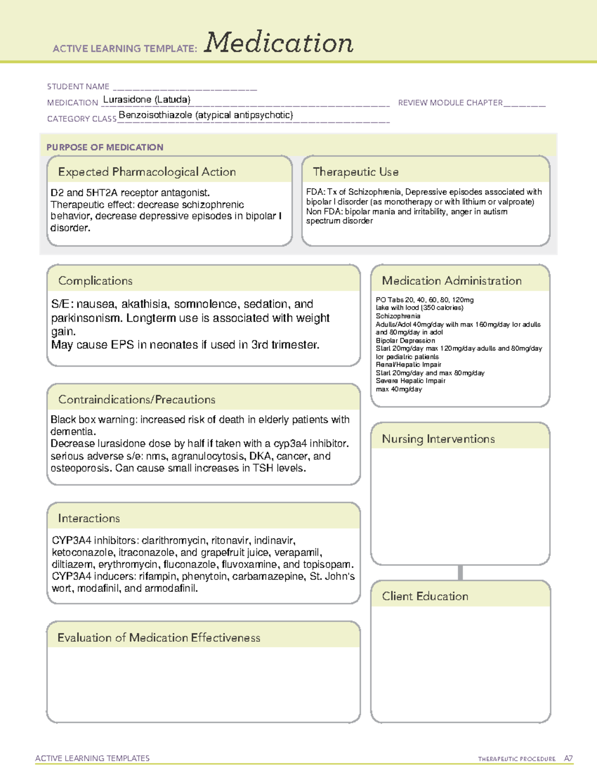 Lurasidone - Drug Card Information - ACTIVE LEARNING TEMPLATES ...