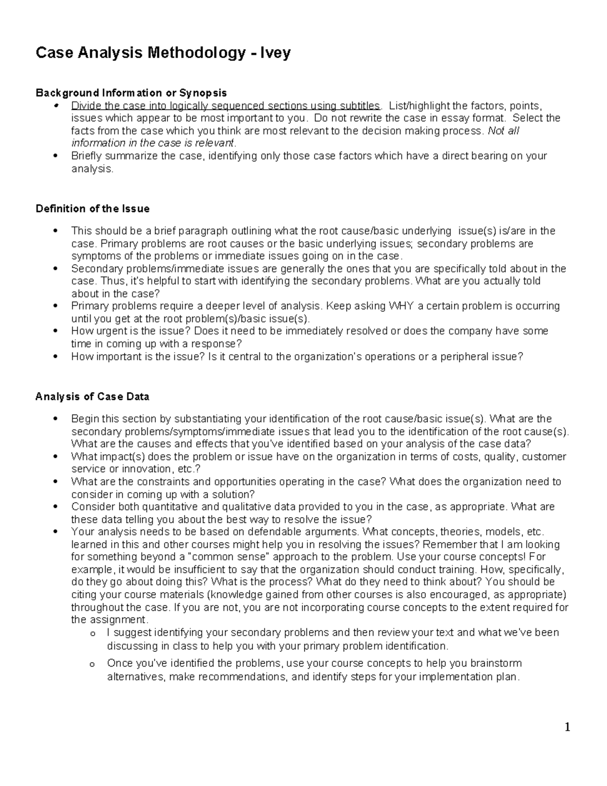 CASE Study Analysis FORM - Ivey - Case Analysis Methodology - Ivey ...