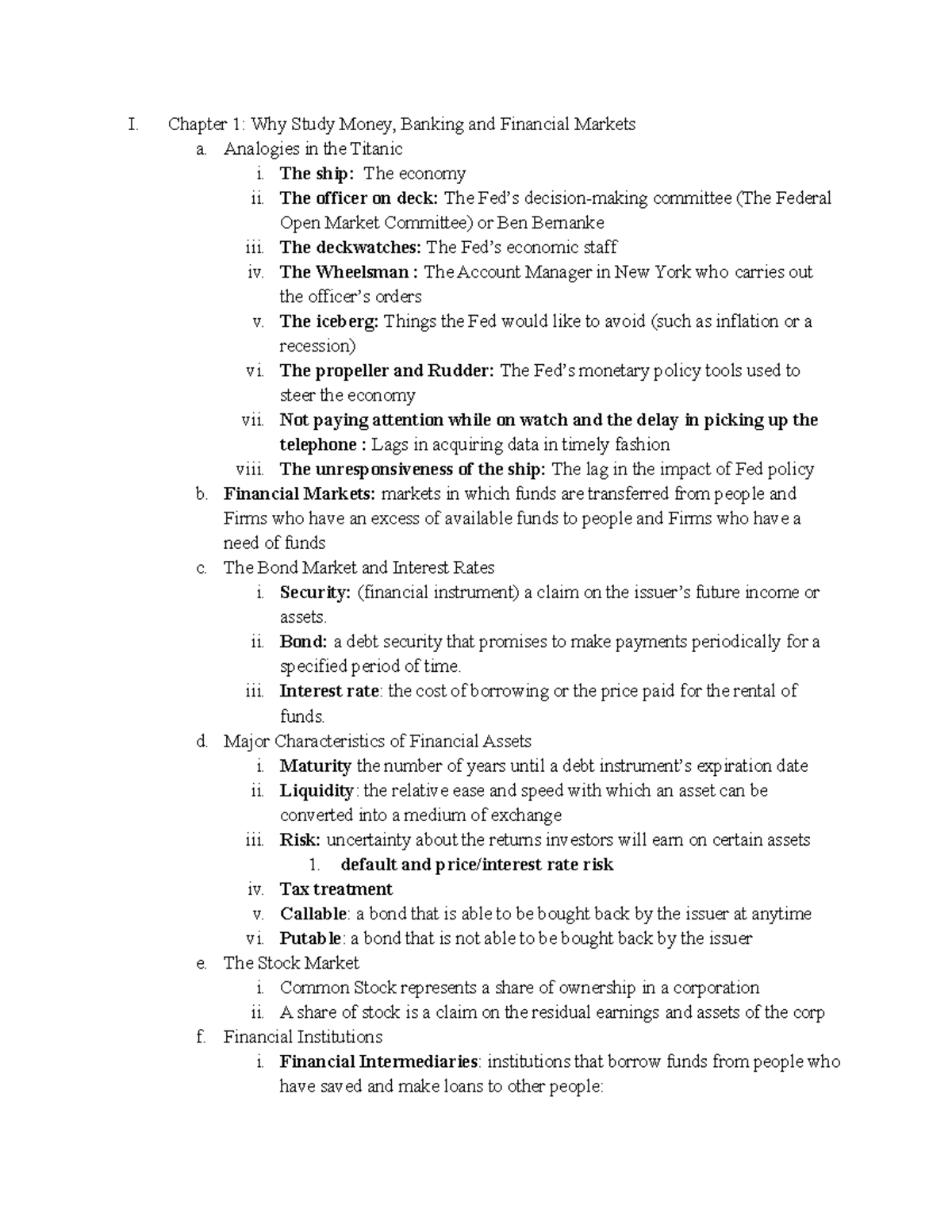 Exam 1 - Study Guide ECON308 - I. Chapter 1: Why Study Money, Banking ...