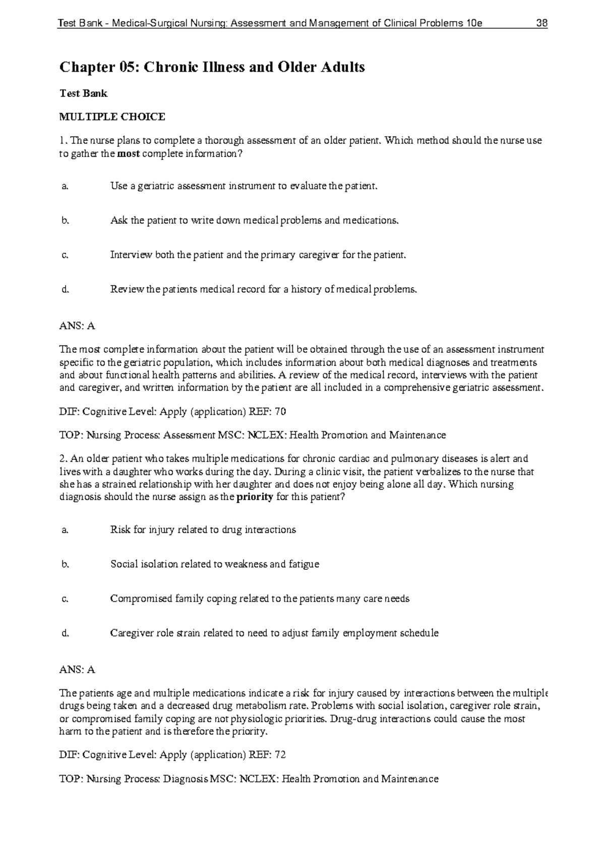 CH05 Chapter 5 Chapter 05 Chronic Illness And Older Adults Test 