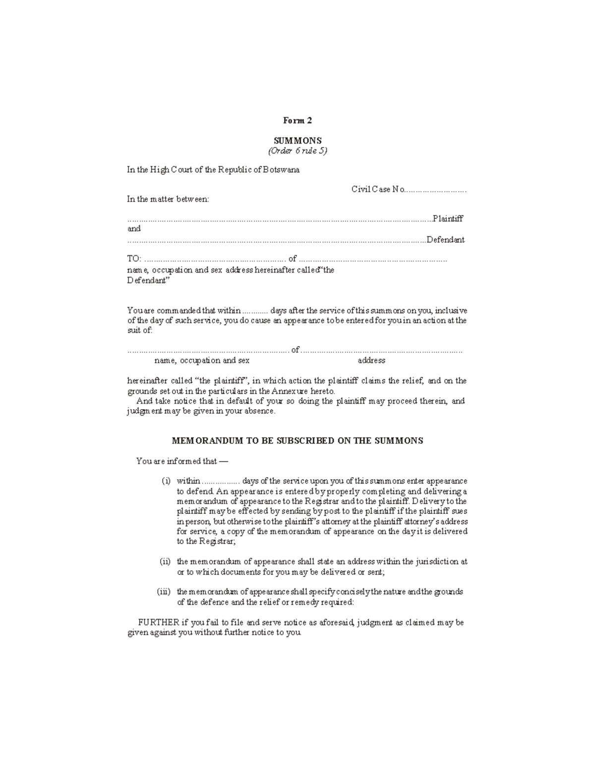 Summons-Form 2 0-1 - Civil Procedures - UB - Studocu