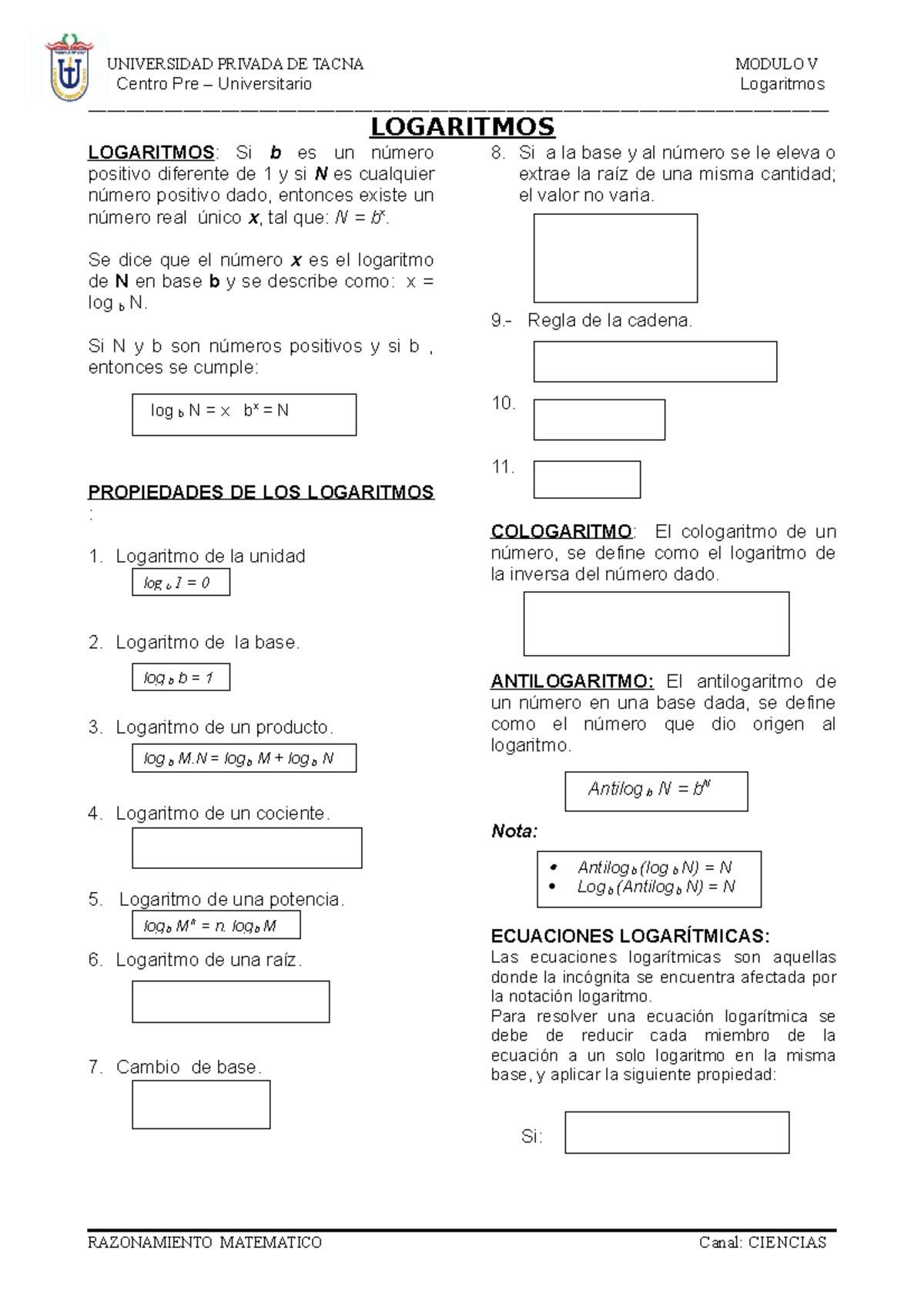 (MOD.V) Logaritmos - Sdsd - Centro Pre – Universitario Logaritmos ...