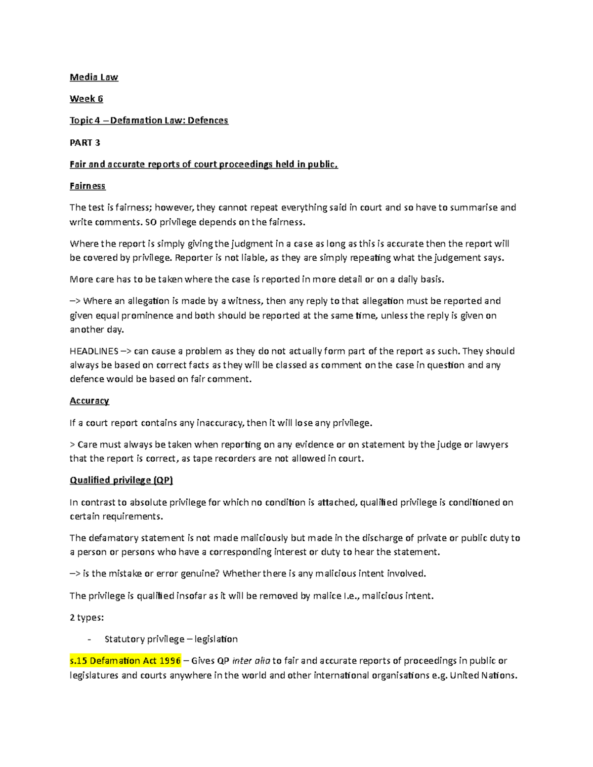 Topic 4 - Defamation Law Defences PART 3 - Media Law Week 6 Topic 4 ...