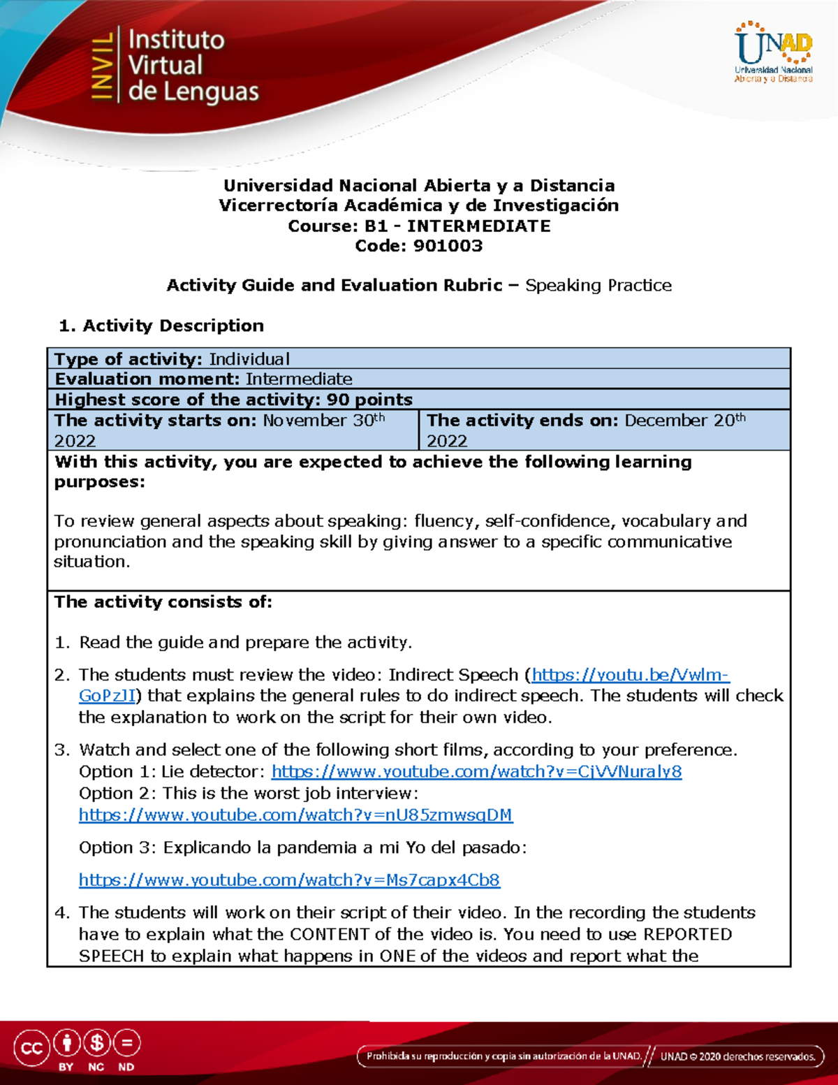 Activity Guide And Evaluation Rubric Speaking Practice B1-1 ...