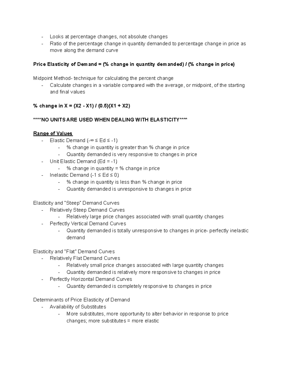 Econ 201 Notes for Midterm #1 6 - Looks at percentage changes, not ...