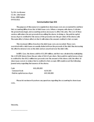 Communication Case 14-8 - To: John Sneed From: Will Hughes 2/11 ...