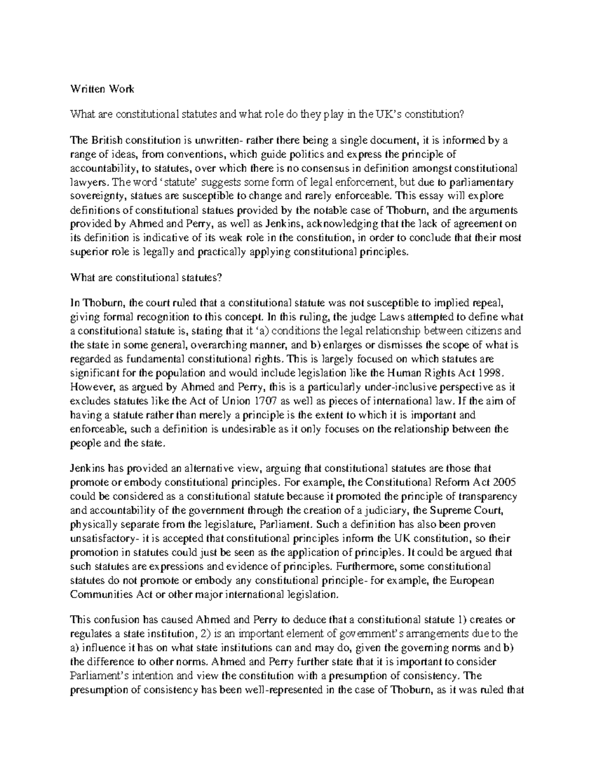 Constitutional law nature and sources essay Written Work What are