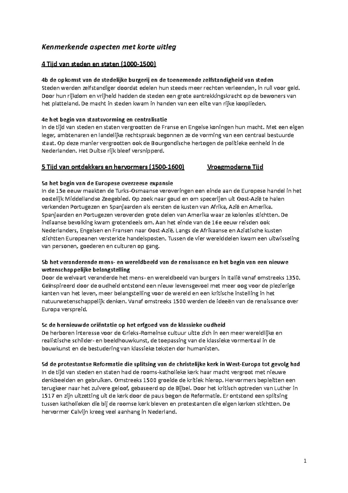 Ka's Met Korte Uitleg Examen Havo - Kenmerkende Aspecten Met Korte ...