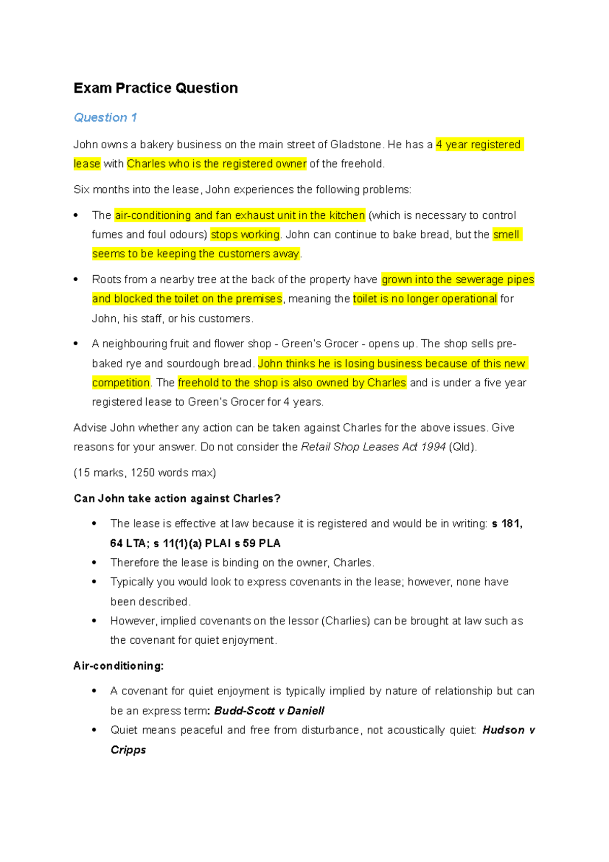 LLB301 Real Property Law Practice Questions Exam Practice Question