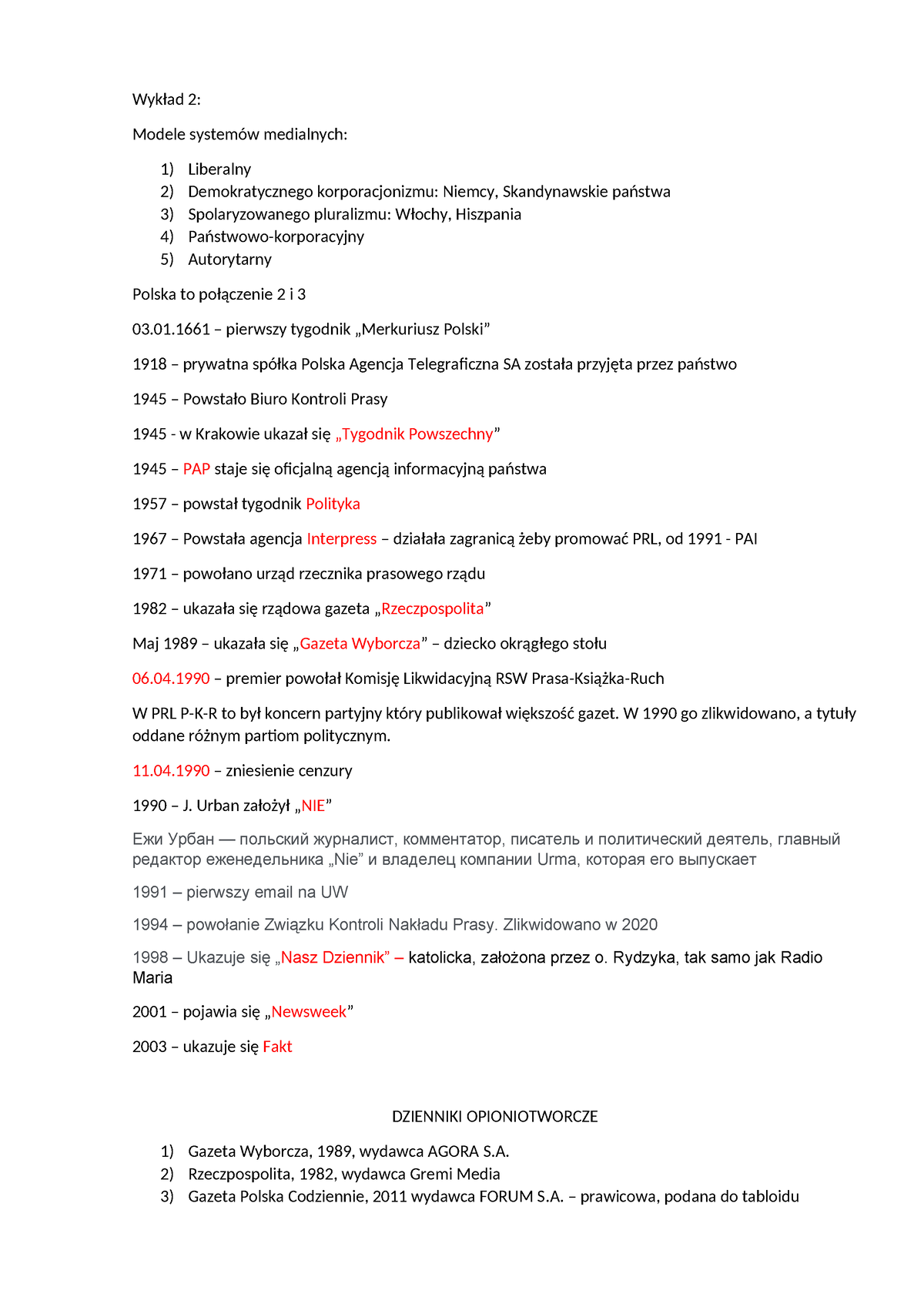 Polski System Medialny - Wykład 2: Modele Systemów Medialnych: 1 ...