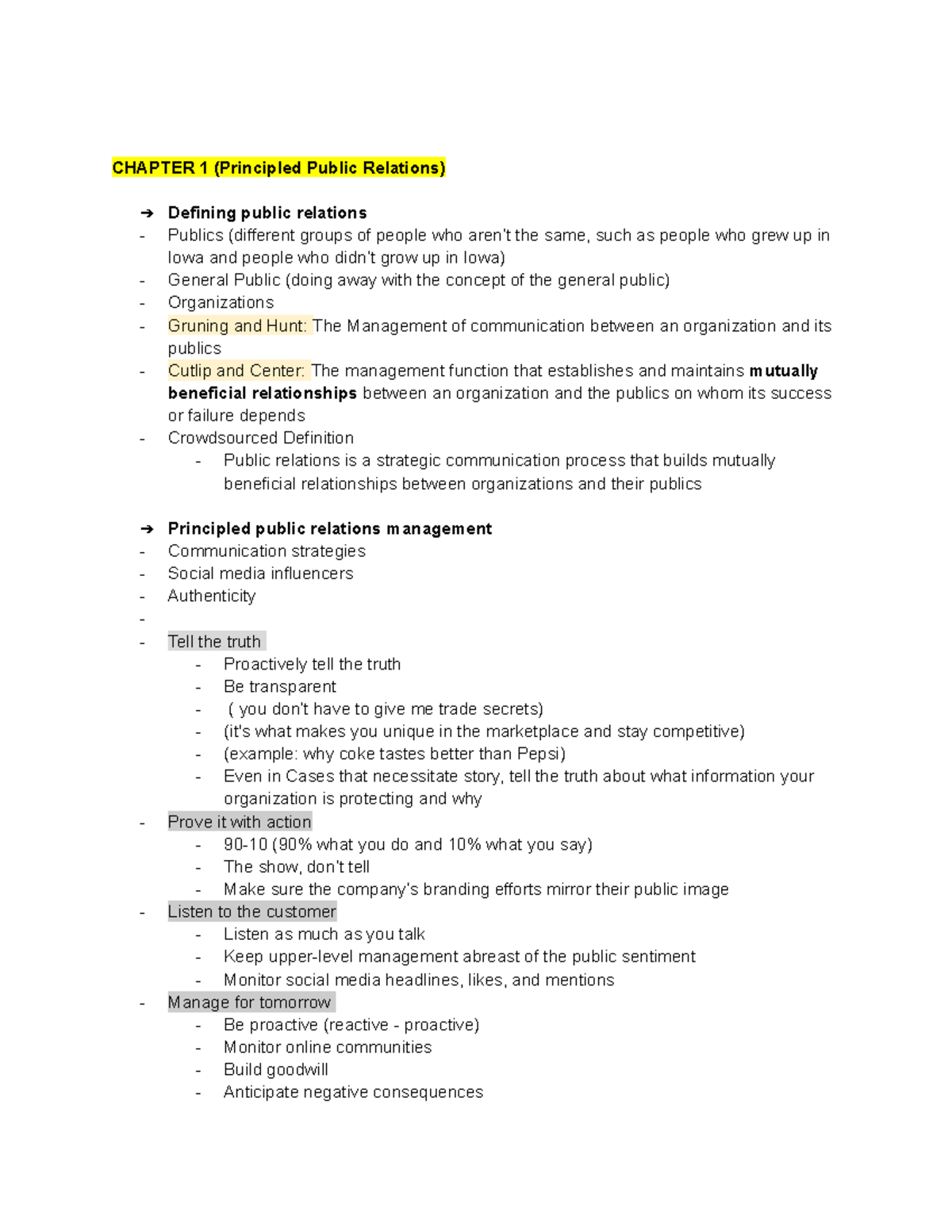 Public Relations Notes - Chapter 1 (principled Public Relations 