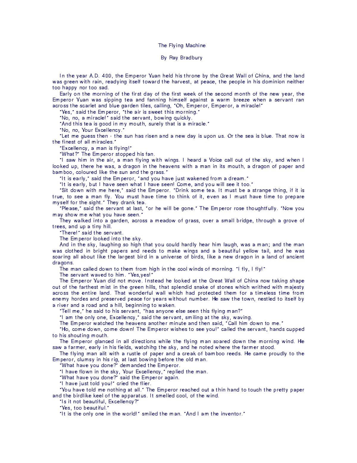 The flying machine text - The Flying Machine By Ray Bradbury In the ...