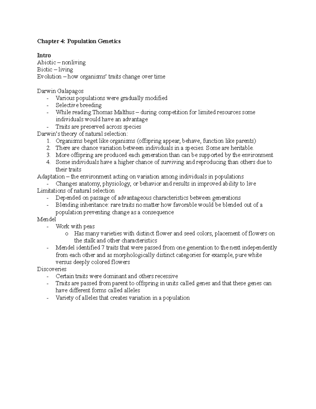 Ecology 4 intro - Chapter 4: Population Genetics Intro Abiotic ...