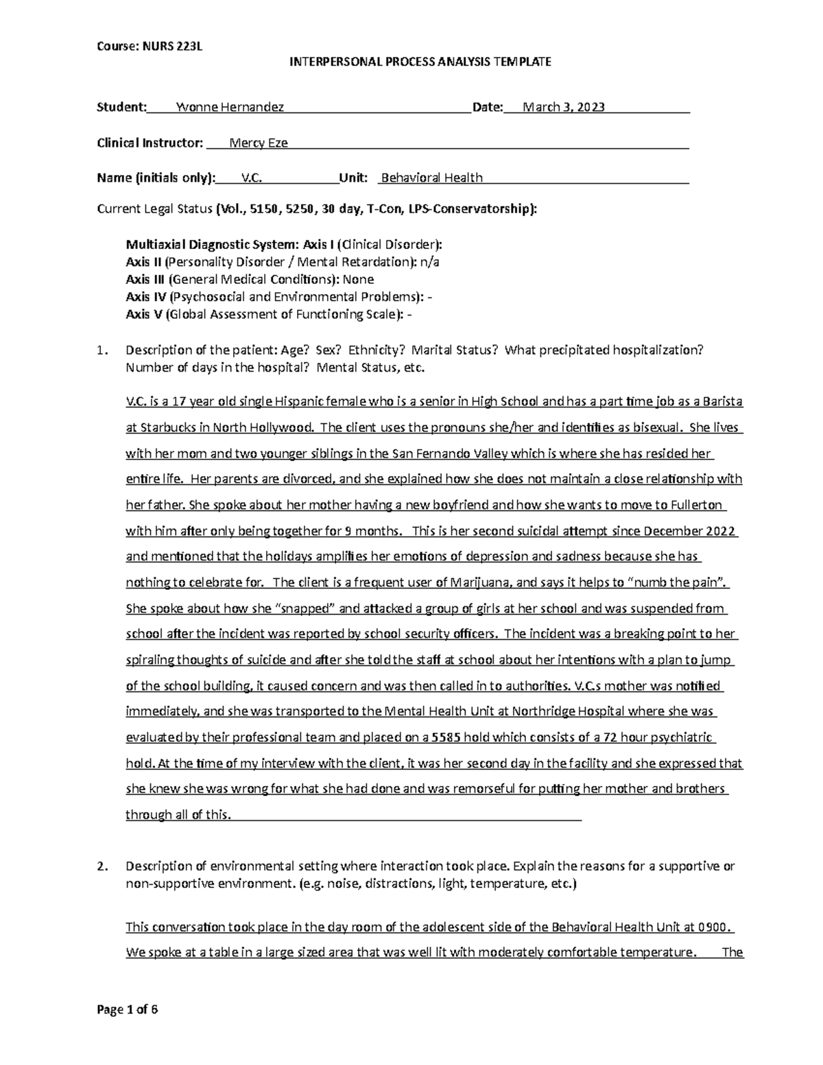 MH IPA #2 - Intra personal Analysis Assignment - INTERPERSONAL PROCESS ...